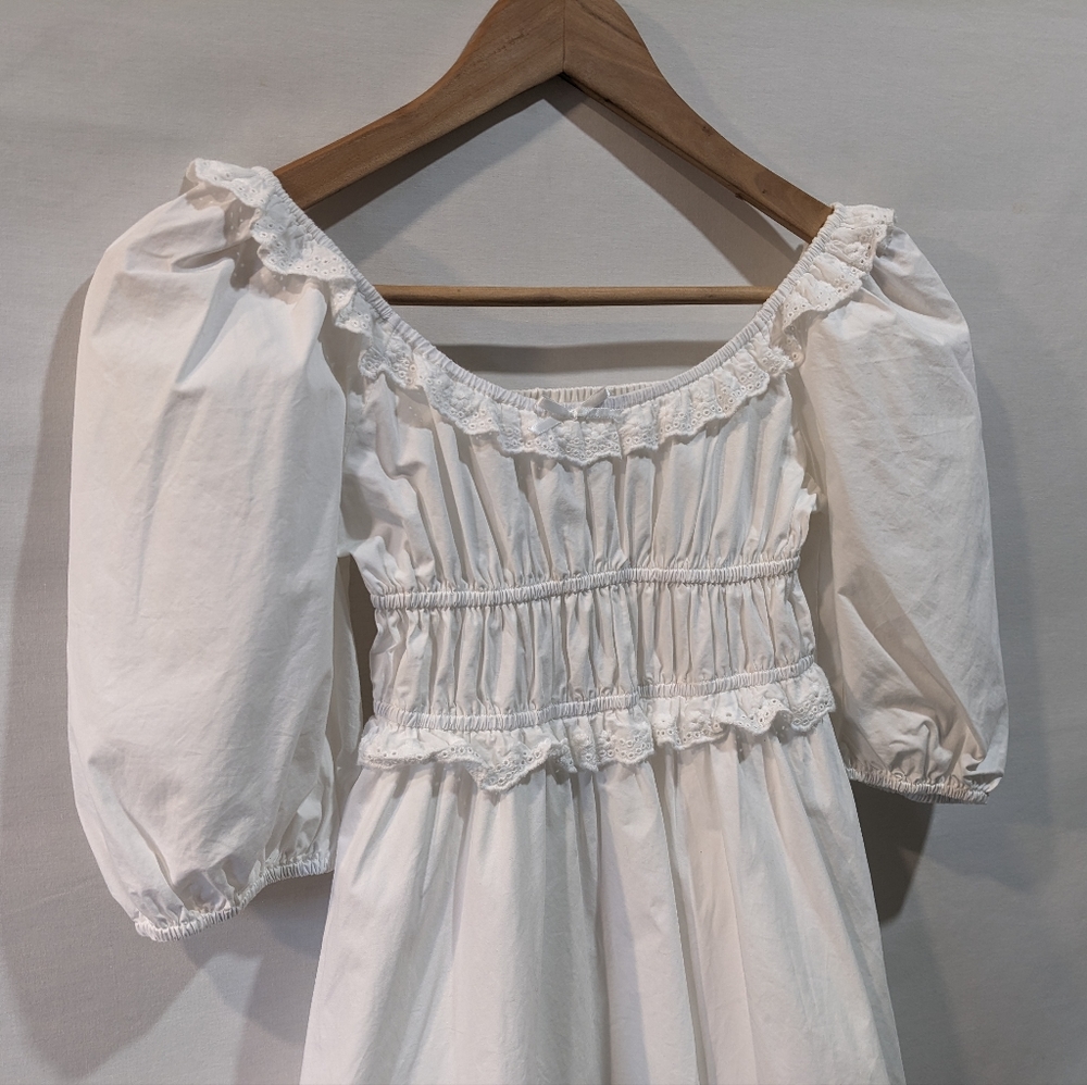 Altar'd State 100% Cotton White Puff Sleeve Dress Size XS - Picture 6 of 12